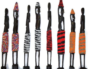 Standing African Masaai Couple wood Carved and Beaded figurines. Ebony wood man & women Sculpture with Colourful beads. Home/office decor
