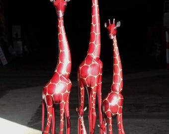Fine Art Toney Red Rouge Olive Wood Gouged Giraffe standing figurine. Tall Zimbabwean Carved Art Sculpture. Home/office handmade Gifts decor