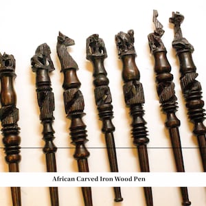 3 X Brown Hand carved Ebony WooPen with African animals. Lions, giraffe, Elephant, Eagle and more. Unique hard wood handmade Art from Malawi image 1