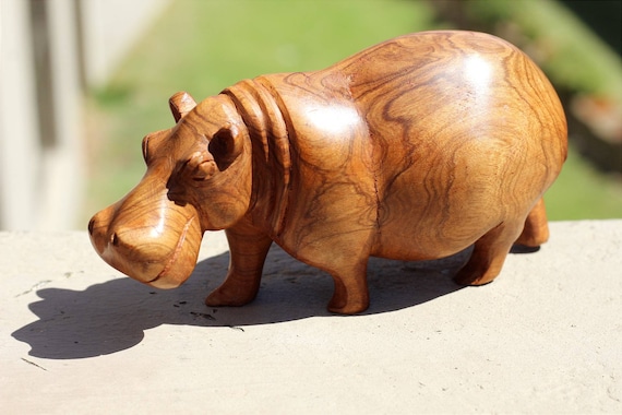 Olive Wood Zimbabwean Handcarved Hippo Figurines. African Safari