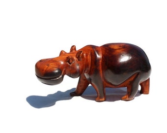 One of Black a kind Burnt Teak Wood Hand Carved Hippo Art. Smooth Brown and Black Chubby figurine. Ready to Ship African Christmas Gifts