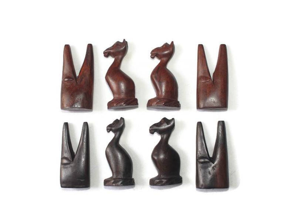 Monkey Chess Set Vintage African Animals Chess Pieces Set. Ebony + Mahogany Wood Art ...