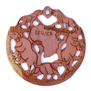 Ornement en bois de décoration murale d’animaux sculptés africains Big Five/5. Panneau mural en bois de rose sculpté à la main pour votre maison/bureau. Navires express