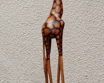 Fine Art Olijfhout Verbrand Giraffe staand beeldje. Hoge Zimbabwaanse gesneden kunstsculptuur. Woon-/kantoordecoratie Unieke Afrikaanse dierencadeaus