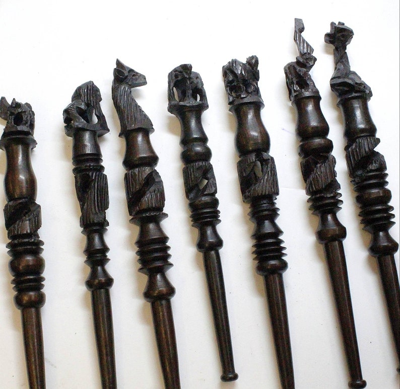 3 X Brown Hand carved Ebony WooPen with African animals. Lions, giraffe, Elephant, Eagle and more. Unique hard wood handmade Art from Malawi image 7