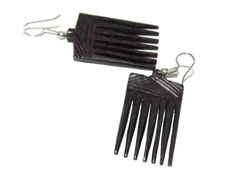 shipping worldwide Ironwood Carved Chandelier Earrings set Afro Comb shaped carving jewelry accessories Unique gifts for her