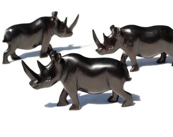 Set of 3 Smooth Carved Genuine Ebony Wood Rhino figurines. Zambian Decor Sculptures . African Big 5 thank you/ Christmas gifts ready to Ship