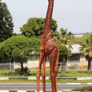 Fine Art Lifelike Iron Wood Giraffe slim figurine. Tall Zimbabwean Carved Art Sculpture. Home/office decor Unique African animals gifts