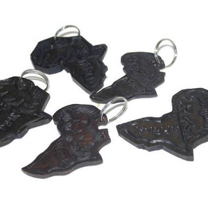 Hand Carved Ebony Wood African Maps Keyholders / Zipper Charms With ...
