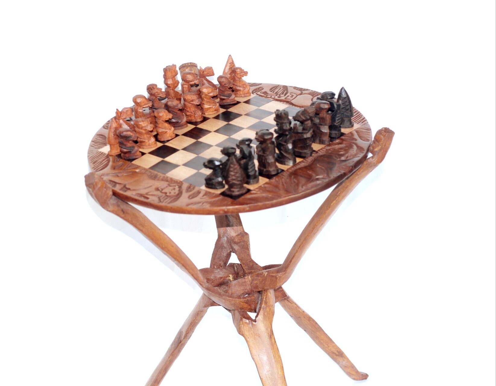 Table De Jeux D'échecs Pliante - Acajou Massif, Style Baroque, 2 Tiroirs