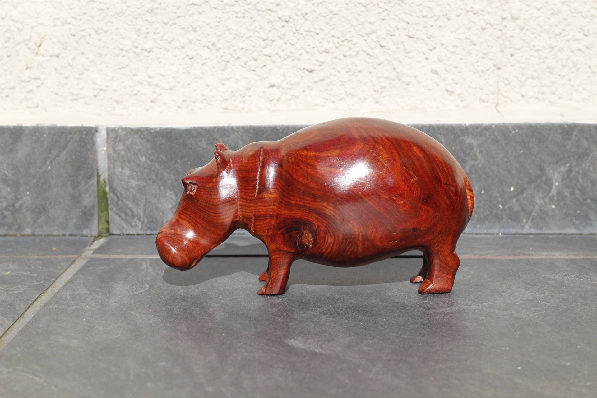 Teak Wood Carved Hippo Sculptures. Zambian Style Lifelike Teak Wood Carved Hippo Sculptures. Zambian Style Lifelike