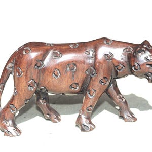 Smooth hand carved Iron wood Leopard Sculpture. Malawian handcarved figurine. Unique handcrafted African animals gift. Ready to Ship