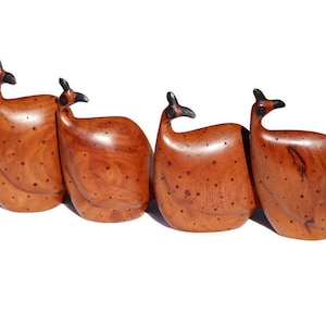 Mopane Wood Carved Guinea Fowls set of 4. Zimbabwean Handcarved birds giftset for home decor.