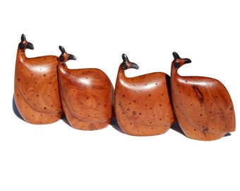 Mopane Wood Carved Guinea Fowls set of 4. Zimbabwean Handcarved birds giftset for home decor.