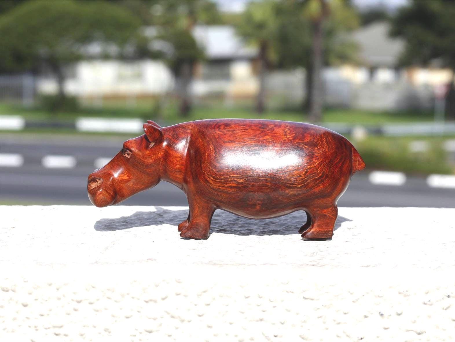 Teak Wood Carved Hippo Sculptures. Zambian Style Lifelike Teak Wood Carved Hippo Sculptures. Zambian Style Lifelike