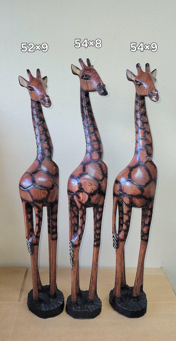 Fine Art Olive Wood Burnt Giraffe Standing Figurine. Tall Fine Art Olive Wood Burnt Giraffe Standing Figurine. Tall