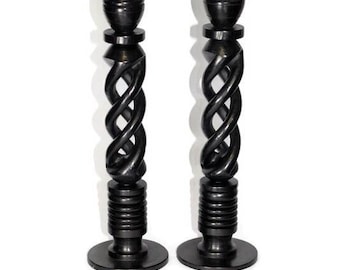 Smooth Spiral Ebony Wood Candlestick stands. Unique African Candle Holder home lighting Gifts. Express Shipping Worldwide. Set of 2