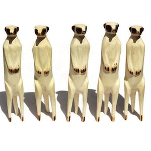 Set of 3 or 5 Lifelike Meerkat Jacaranda Wood Hand Carved figurines. Home/Office interior decor South African Art. Suricate handmade Gifts