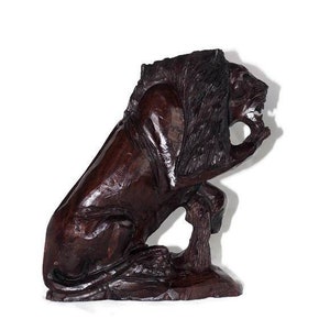 Fine Art Lion King Handcarved Ironwood Masterpiece. Zimbabwean handmade Sitting Lifelike animal figurine. Detailed home/Office Decor Gift