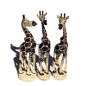 White Olive Wood painted Giraffe Herd standing figurines. Zambian Carved Artwork. Home/office decor, African animals gifts ready to Ship
