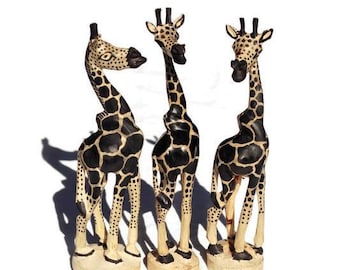 White Olive Wood painted Giraffe Herd standing figurines. Zambian Carved Artwork. Home/office decor, African animals gifts ready to Ship