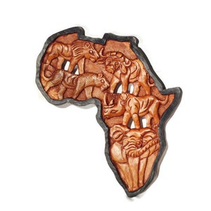 Große 50cm Mukwa Holz Big Five sambische Hand geschnitzte afrikanische Landkarte Wandbehang. Potassium polierte dunkle Kanten hellbraun Home/Office Decor