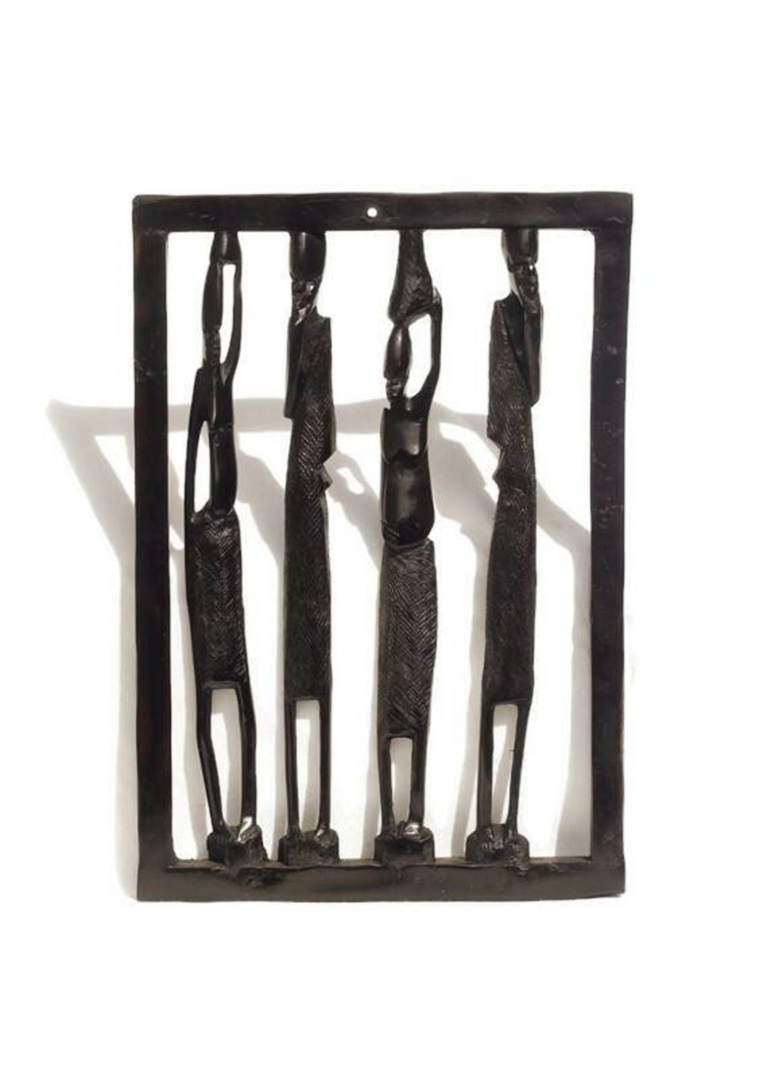 Ebony Wood Hand Carved African Families on a Frame. Wall Hanging Decor