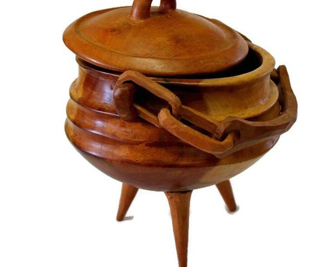 3 Legged African Potjie Pot. Hand Carved Rose Wood Traditional African Fire Pot With Wooden