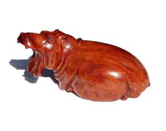 Mahogany Wood Life like Sitting Mouth opening Hippopotamus Masterpiece. African Handcarved Hippo Art. Safari decor gifts ready to Ship.