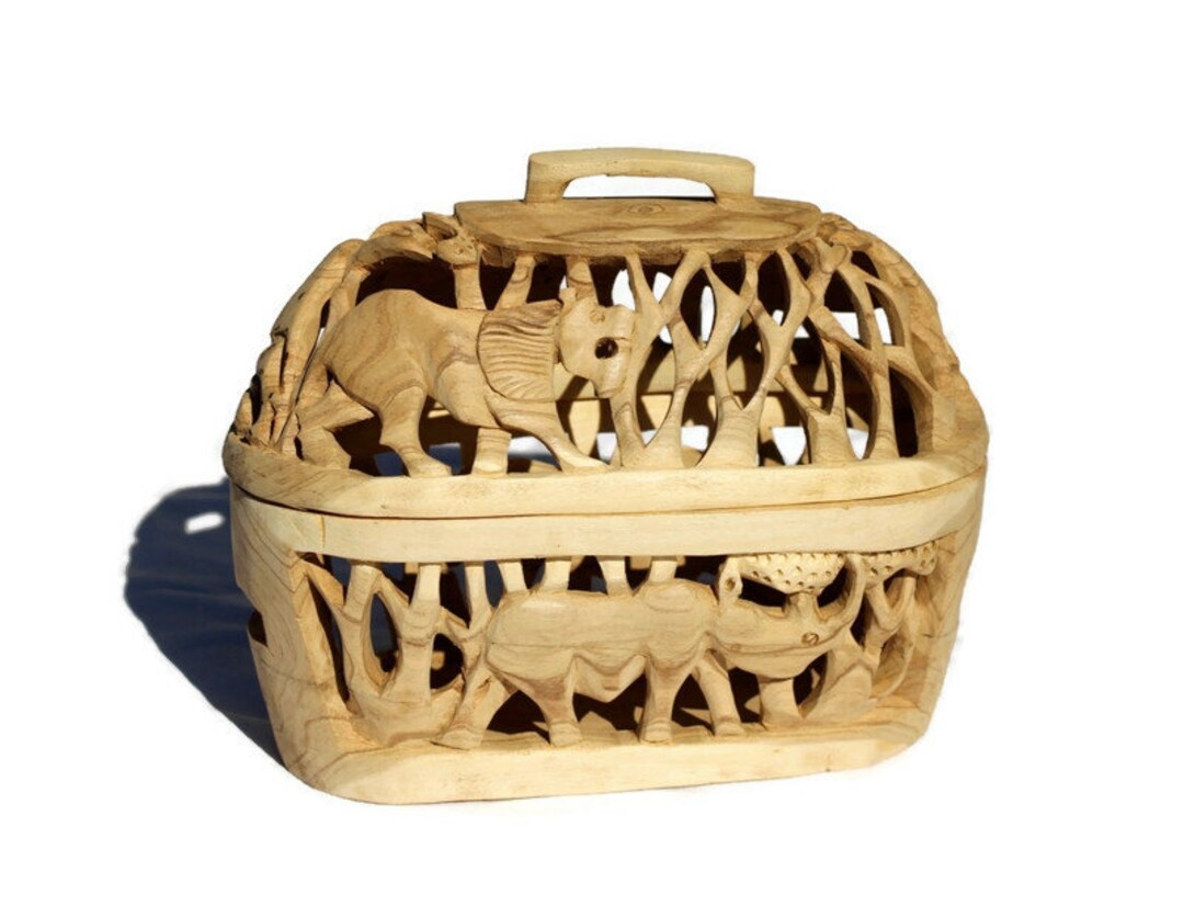 Unpolished Olive Wood Bread Basket With Lid. Handcarved African Big