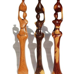 African Women Carrying Water Pots, Mix of Mukwa, Iron and Zebra Wood sculptures. Pair/Set of 3 Zambian Carved Wood Art Gifts. Ships Express