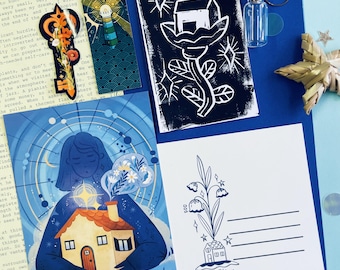 Sky Tree Mail Club januari-brief met kunstprint ansichtkaart, stickers en oprechte brieven