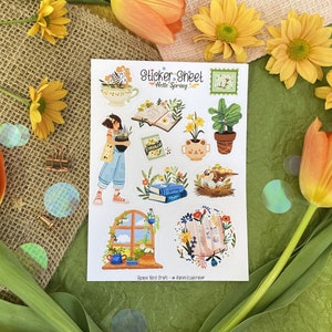 Aufkleber Bogen - Hallo Frühling - Journaling Aufkleber - Planer Aufkleber - Blumen Aufkleber - Scrapbook Aufkleber - Blumen Aufkleber - Frühling Vibes
