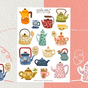 Sticker Sheet - Tea Party - Journal Sticker - Planner Sticker - Scrapbook Sticker - Frühstück Sticker - Blumen Sticker - Cosy Sticker Sheet