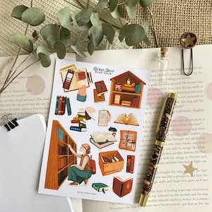 Aufkleber Bogen Buch Shop Journaling Planer Aufkleber gemütlich Scrapbook Sticker Bücherwurm Geschenk für Buchliebhaber Aufkleber Frühstück Aufkleber Kaffee