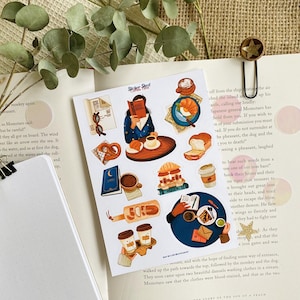 Sticker Bogen Kaffee Time Journaling Planner Sticker gemütlich Scrapbook Sticker Bücherwurm Geschenk für Buchliebhaber Sticker Frühstück Haus Sticker