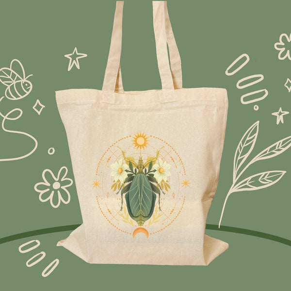 Tote Bag 100 % Cotone - Motivo Phylliidae - Borsa a tracolla- Borsa della spesa- Borsa in tela di cotone - Borsa sostenibile - Borsa per la scuola