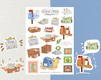Sticker Sheet  - Happy Mail - Journaling Stickers - Planner Sticker - Letter Sticker - Scrapbook Sticker  - Mail - Post Stamps