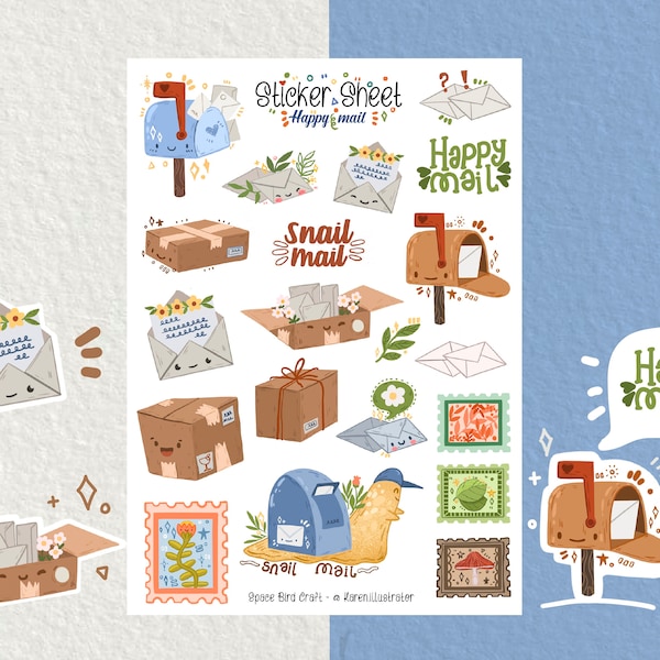 Stickerbogen - Happy Mail - Journaling Sticker - Planner Sticker - Brief Sticker - Scrapbook Sticker - Mail - Post Briefmarken