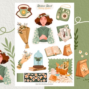 Foglio adesivo - Daisy Queen - Adesivi per diario - Adesivo Planner - Adesivo floreale - Adesivo scrapbook - Adesivo floreale - Vibrazioni primaverili