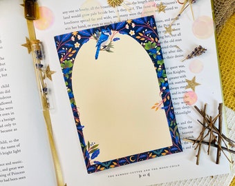 Blue Jay Bird Notepad A6 Lista de tareas pendientes Planificador floral - Lista de compras - Lista de tareas pendientes - Almohadilla de escritorio para notas Scrapbooking Cuaderno de notas - Profesor