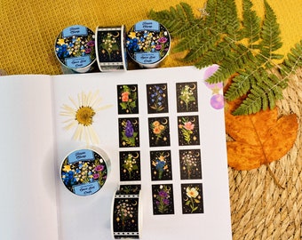 Floral Stamp Washi Tape Cute Paper Tape Decorative Washi Tape  Flower Washi Tape Scrapbook Decoration for Journal Tape Easy Tear Paper Tape