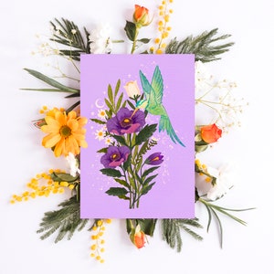 Een set bloemenpostkaarten postkaartformaat Art Print Botanische postkaart Postkarten Floral Art Prints Moederdagkaarten Humming Bird