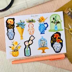 Stickervel - vaas - dagboekstickers - plannersticker - bloemensticker - plakboeksticker - bloemsticker - lentesfeer