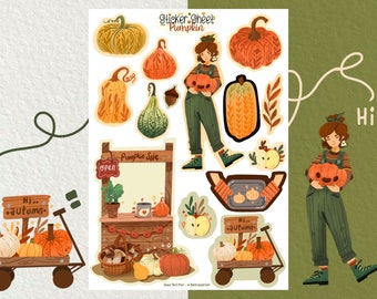 Sticker Sheet - Pumpkin - Journaling Stickers - Planner Sticker - Floral Sticker - Scrapbook Sticker - Flower Sticker - Autumn Vibes