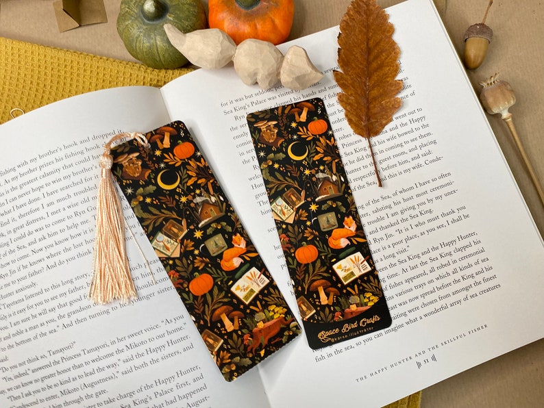 Woodland Bookmark Book Accessories, Illustrated Bookmark, Reading, Bookish Gift, Paper Bookmark, Moon Bookmark, Reading Accessory, Journal image 1