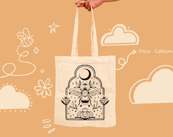 Tote Bag 100 % Cotton -Beehive Motive - Shoulder bag- Grocery Bag- Cotton Canvas Bag - Sustainable Bag - School Bag