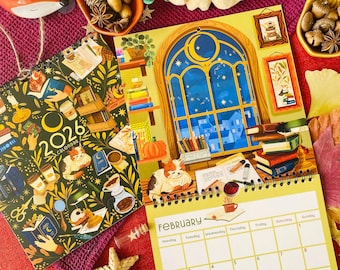 Calendario de pared 2026, calendario floral, planificador cuadrado, acogedor calendario de pared decorativo con bolígrafo, regalo perfecto para Año Nuevo, póster de arte de pared acogedor.