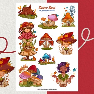 Foglio adesivo - Strega dei funghi - Adesivi del diario - Adesivo Planner - Adesivo autunnale - Adesivo Scrapbook - Adesivo floreale - Vibrazioni mistiche