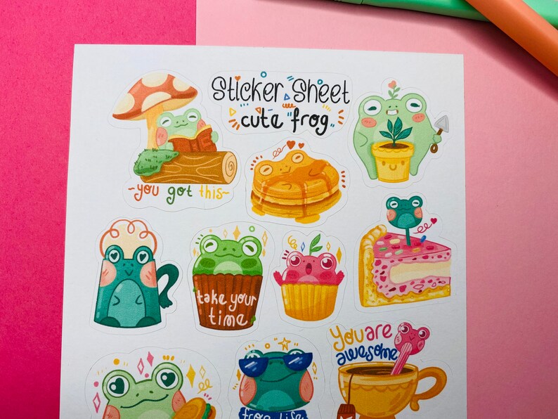 Sticker Sheet - Cute Frog - Journal Stickers - Planner Sticker - Floral ...